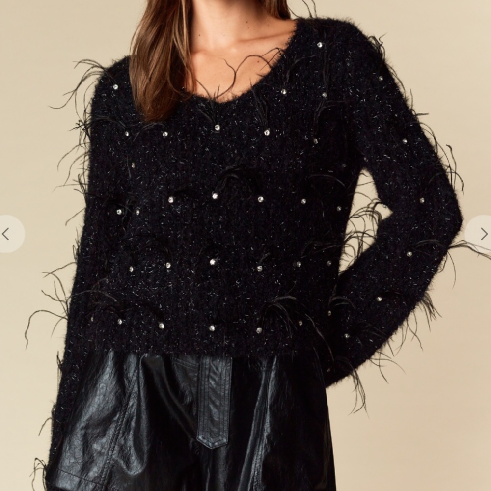 🎉 Rareraw “ Katrina “ Rareraw Knit Sweater with Feather & Rhinestone Accents 37 - Picture 2 of 10